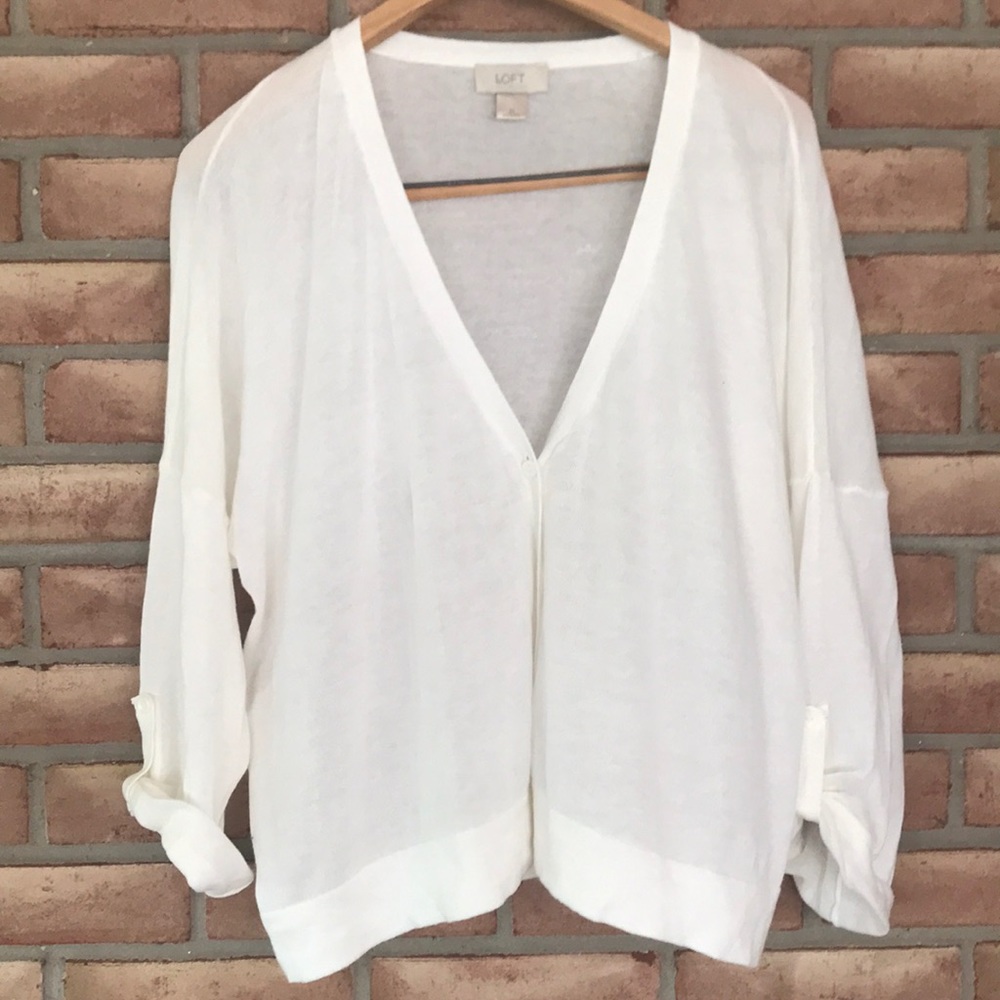 XL white loft cardigan with rolled sleeves